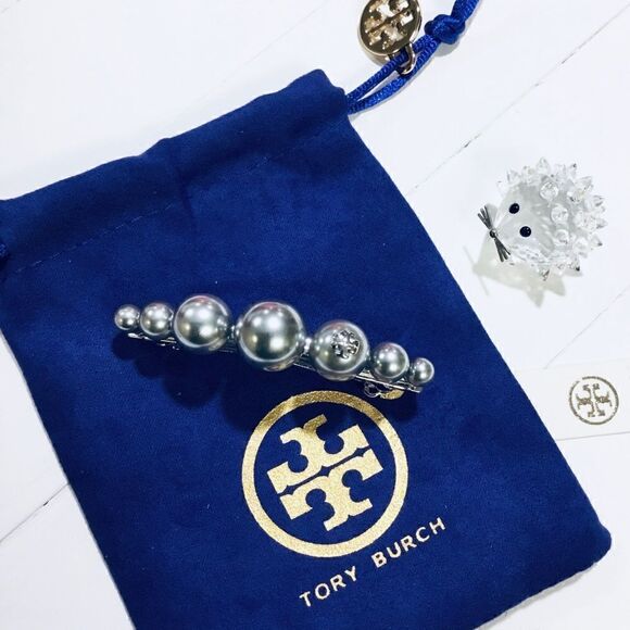 TORY BURCH KIRA SILVER PEARLS HAIR BARRETTE - Picture 2 of 4